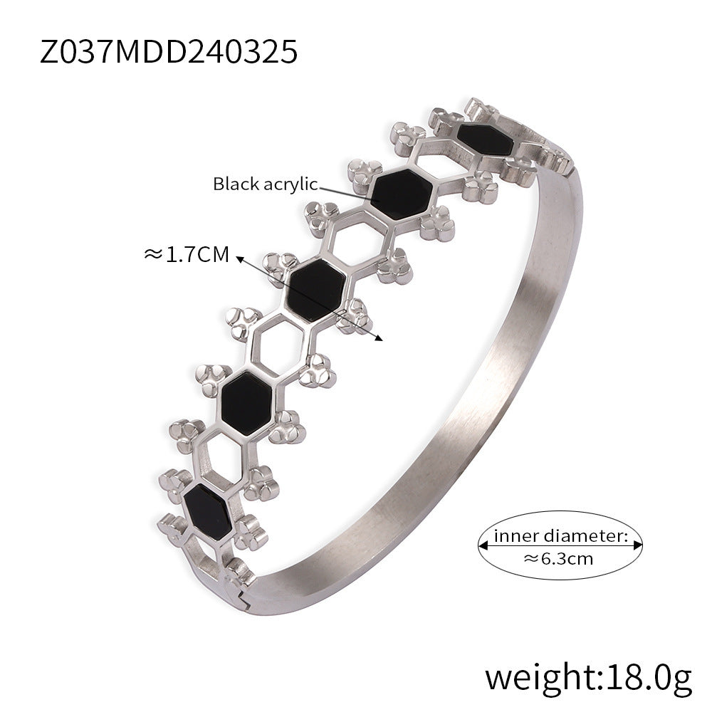 B廠【Z037】法式高級感新款幾何六角形手鍊個性輕奢百搭鈦鋼鍍金亞克力手環女 24.04-1