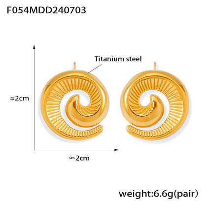 B廠【F054】時尚新款冷淡風鈦鋼鍍18k金旋轉創意螺紋設計耳環不褪色耳環飾品 24.07-2