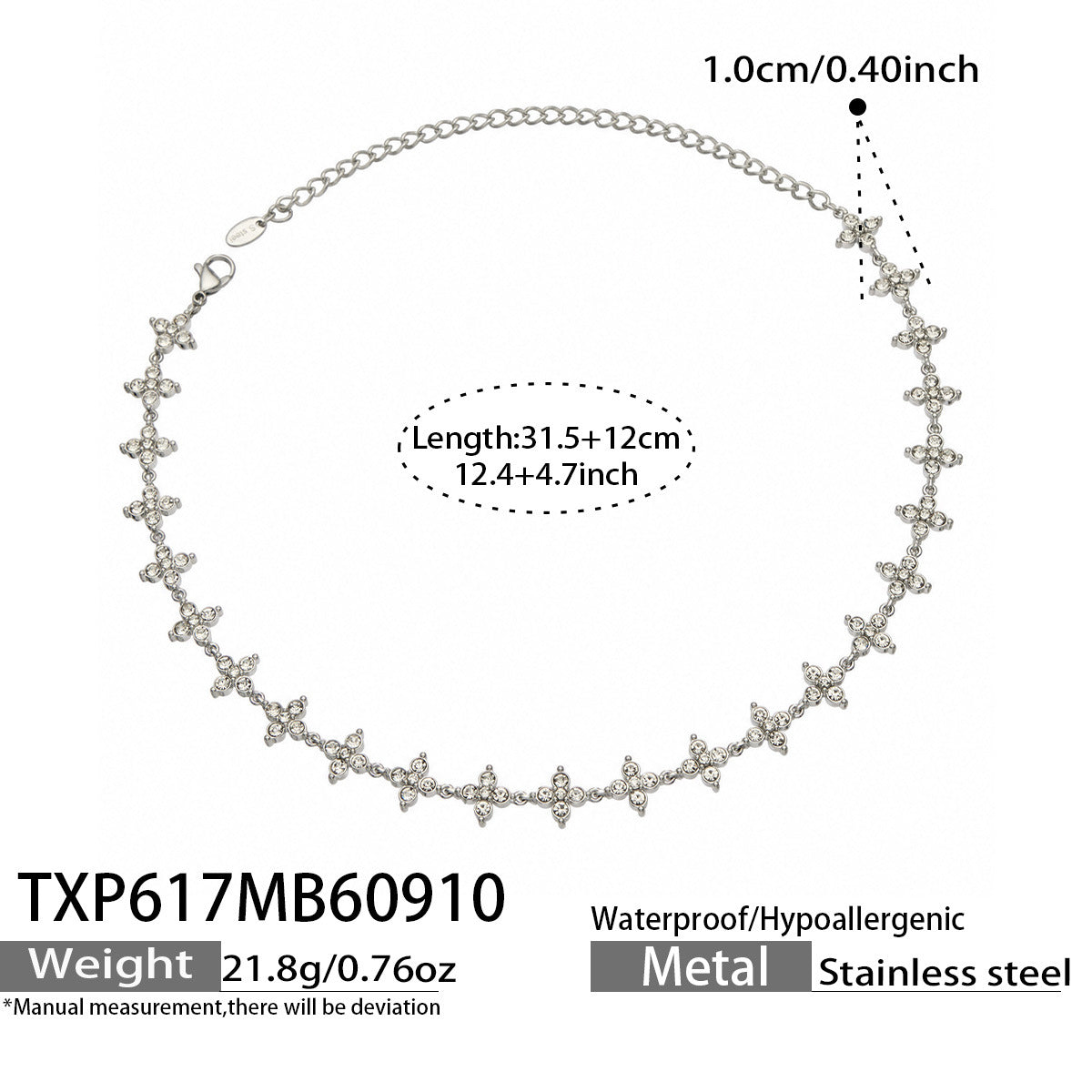 B廠【TXP617】跨境時尚四瓣花鋯石鈦鋼PVD真空電鍍小眾高級鎖骨鏈耳環手鍊組合
 26.09-3