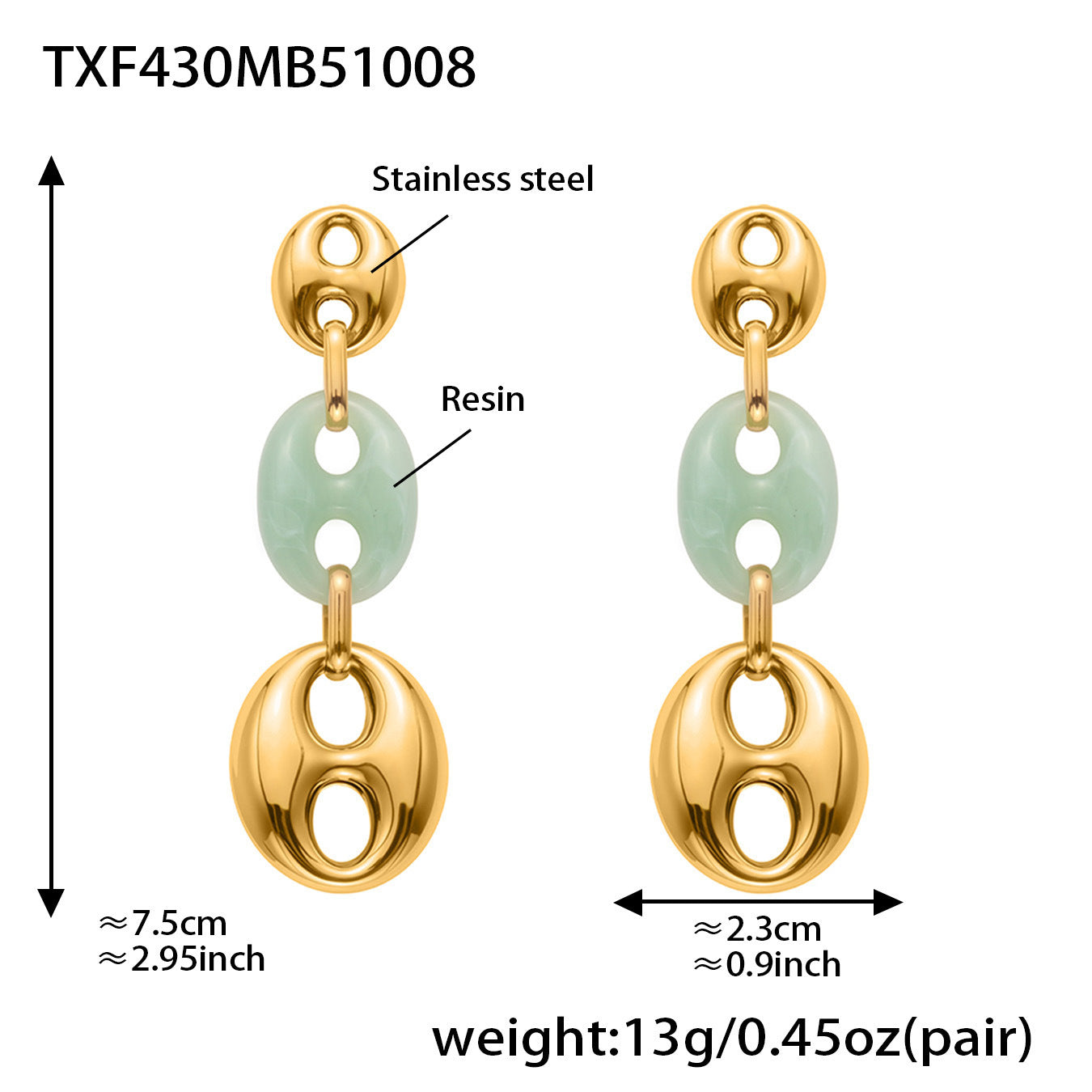 B廠【TXP430】不銹鋼豬鼻子樹脂項鍊多色時尚手工鍊鍍18k金項鍊手鍊耳環
 25.10-3