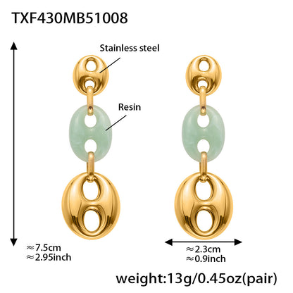 B廠【TXP430】不銹鋼豬鼻子樹脂項鍊多色時尚手工鍊鍍18k金項鍊手鍊耳環
 25.10-3