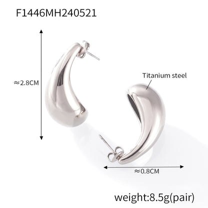 B廠【F1446】歐美設計感胖乎乎水滴耳環女INS風鈦鋼輕奢時尚百搭氣質光面耳環 24.05-5