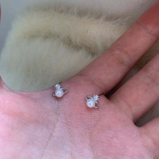 E廠【XDQ10671E】小眾設計S999純銀星球仿珍珠耳環女極簡風土星日常百搭耳飾潮
 26.03-3