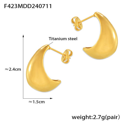 B廠【F423】跨境ins風空心月牙狀耳環歐美輕奢氣質復古風鈦鋼鍍18k真金耳飾女 24.07-3