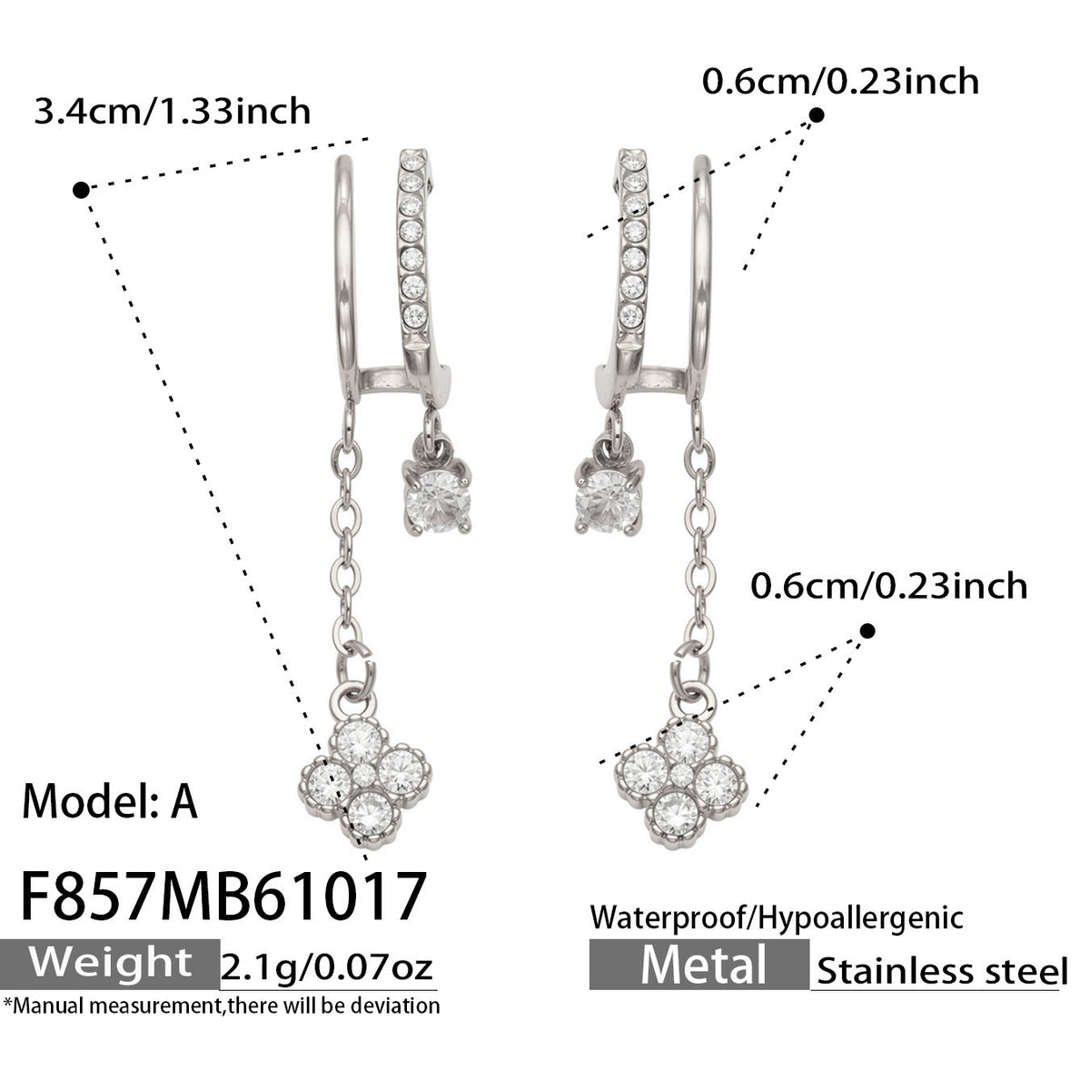 B廠【F857】幾何四瓣花愛心鑲锆石耳墜不鏽鋼耳環組
 26.10-4