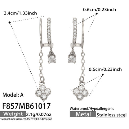B廠【F857】幾何四瓣花愛心鑲锆石耳墜不鏽鋼耳環組
 26.10-4