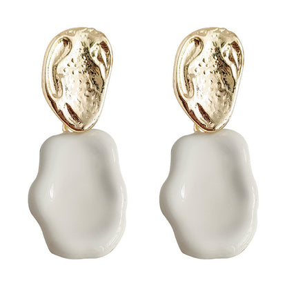 A廠【3346】法式奶白色滴釉鍍14K耳環女小眾不規則幾何時尚簡約百搭耳飾 25.07-4