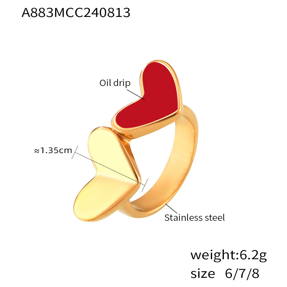 B廠【A883】法式marka心心相印彩釉食指戒小眾ins風不銹鋼鍍18K真金戒指 24.08-3