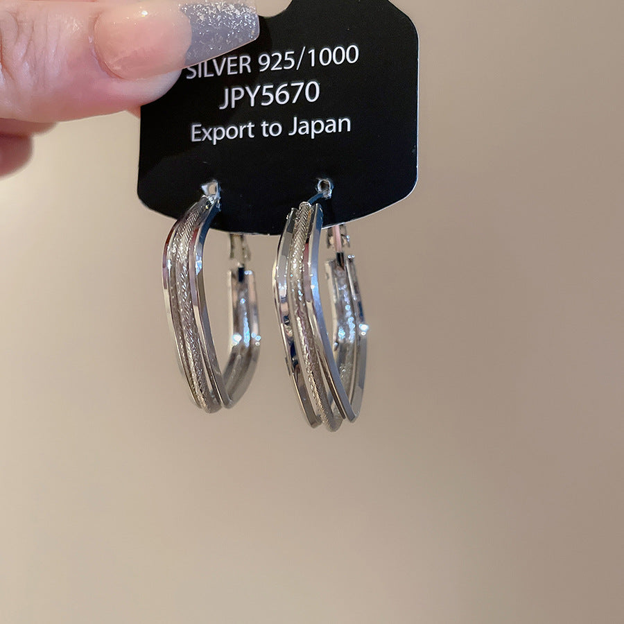 A廠【HE27603】925銀針幾何三層方形耳環歐美跨國時尚簡約耳圈耳環小眾設計感耳飾女 25.07-1