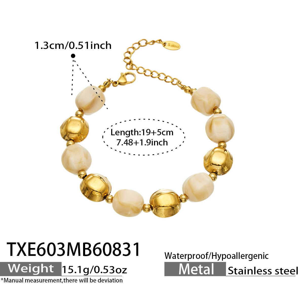 B廠【TXP603】歐美輕奢風不銹鋼金珠復古樹脂彩色手飾小眾手鍊項鍊女套裝飾品
 26.09-1