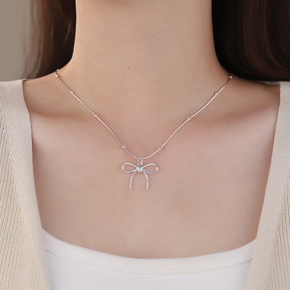 D廠【YC0357N】S925純銀蝴蝶結項鍊甜美可愛氣質文藝風小清新小眾鎖骨鏈 25.01-2