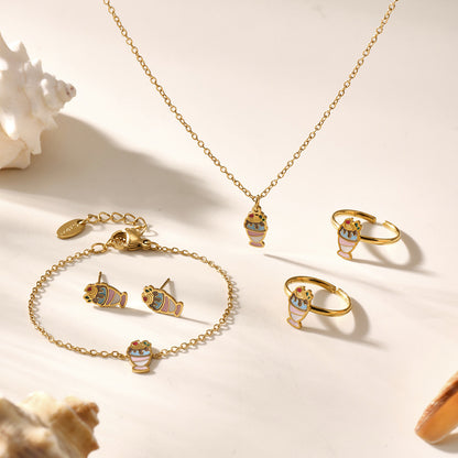 B廠【TXP319】不鏽鋼飾品彩色雪糕小可愛項鍊手鍊耳環戒指組18k金 25.07-3