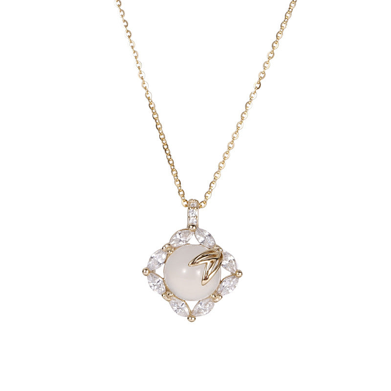 F廠【XDQ0085N】新中式四葉草竹葉項鍊女S925純銀小眾輕奢白玉髓高級感鎖骨鏈
 25.11-1