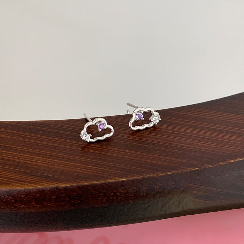 E廠【XDQ11155E】S999純銀小眾精緻紫鑽雲朵耳環女簡約個性鋯石通勤百搭耳飾潮
 25.12-1