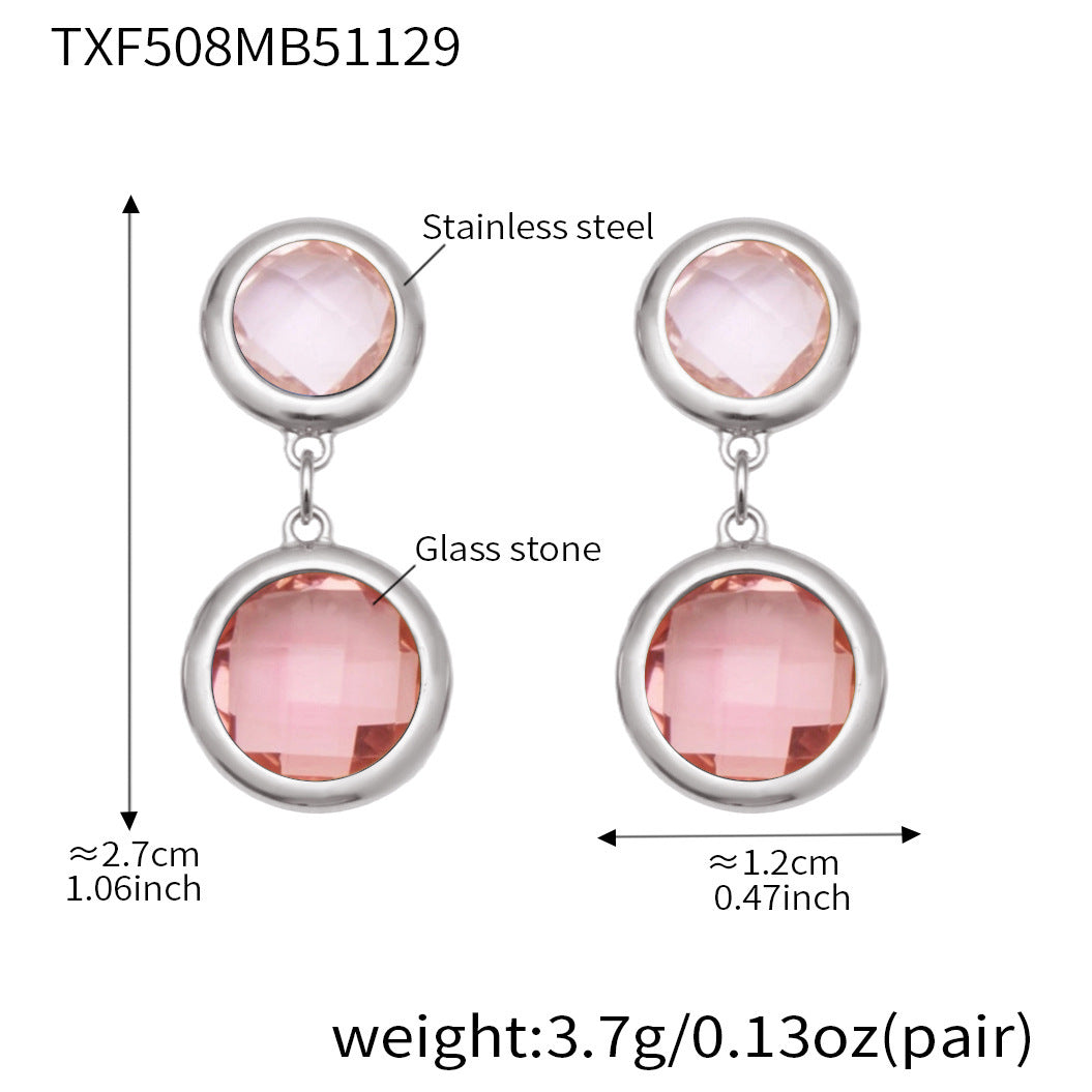 B廠【TXE508】不鏽鋼滿鑽鋯石切面包邊玻璃石手鍊耳環鍍18k真金首飾組不掉色
 25.12-1