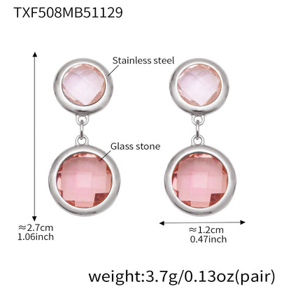 B廠【TXE508】不鏽鋼滿鑽鋯石切面包邊玻璃石手鍊耳環鍍18k真金首飾組不掉色
 25.12-1