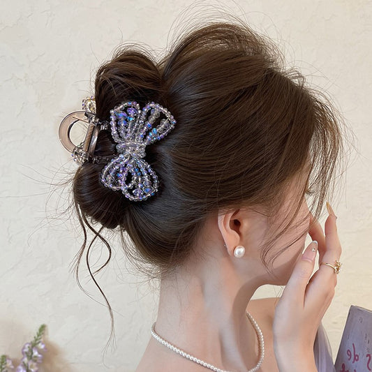 C廠【X120】幻彩串珠抓夾女蝴蝶結鯊魚夾子高級感氣質盤髮夾甜美頭飾2026新款
 26.04-3