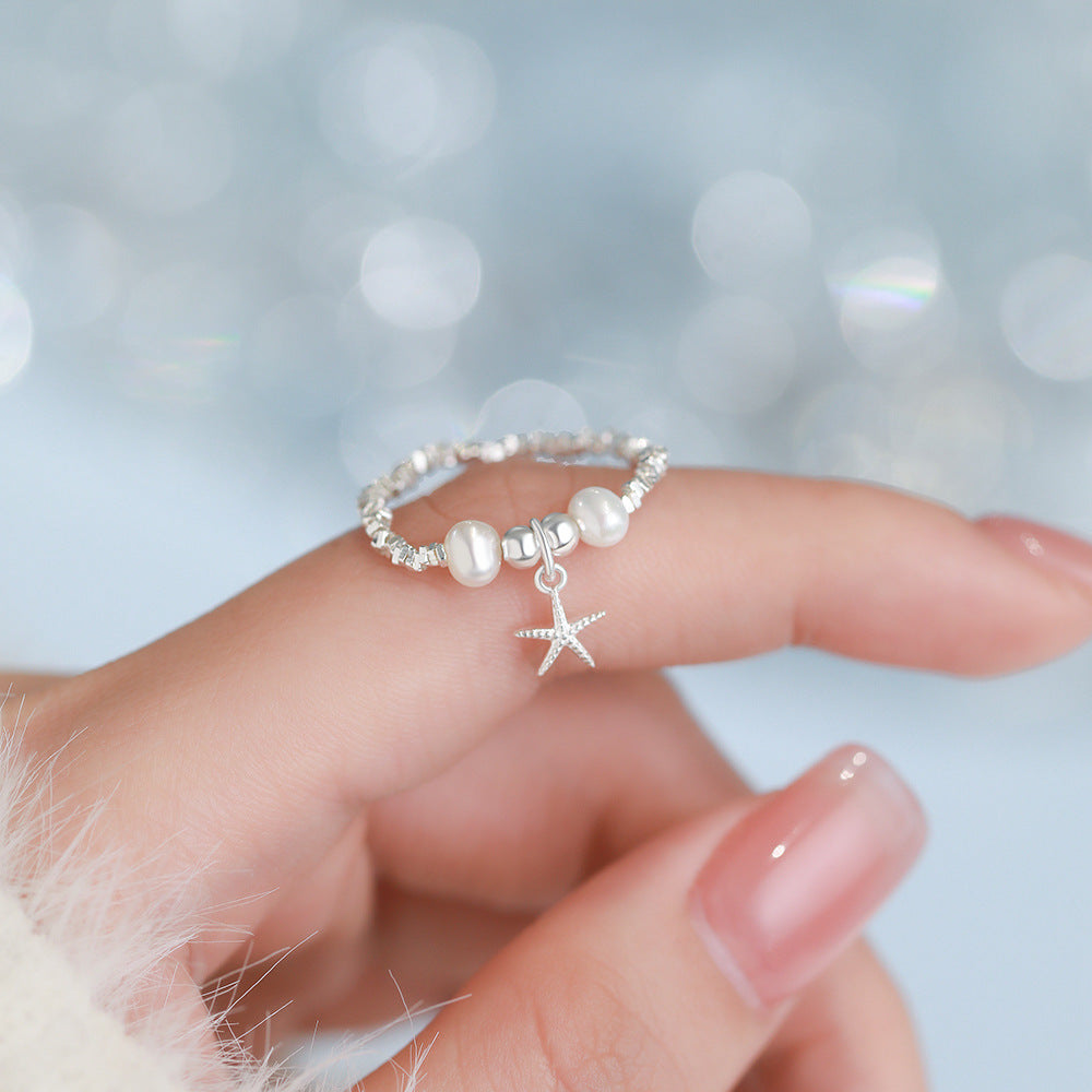 D廠【YC5279SL】足銀S999貝殼海星碎銀手鍊戒指夢幻簡約珍珠女甜美時尚手飾
 26.03-2