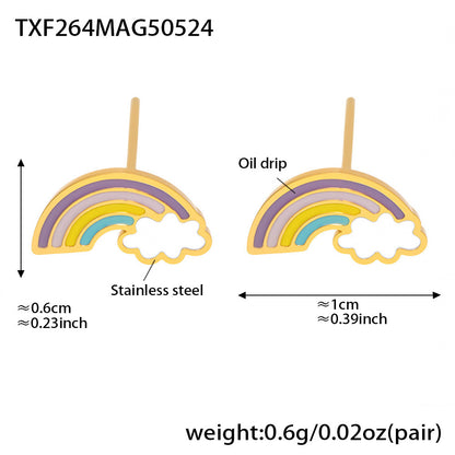 B廠【TXP264】不銹鋼材質新款兒童飾品彩虹滴油吊墜項鍊手鍊戒指耳環套裝 25.05-5