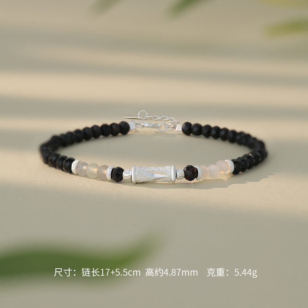 D廠【YC4584SL】原創足銀S999黑瑪瑙竹節情侶手鍊爆款國風新中式小眾手飾
 26.04-3