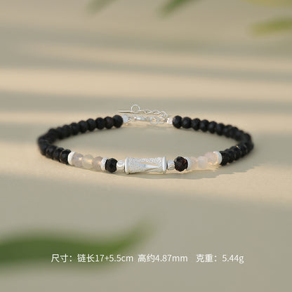 D廠【YC4584SL】原創足銀S999黑瑪瑙竹節情侶手鍊爆款國風新中式小眾手飾
 26.04-3