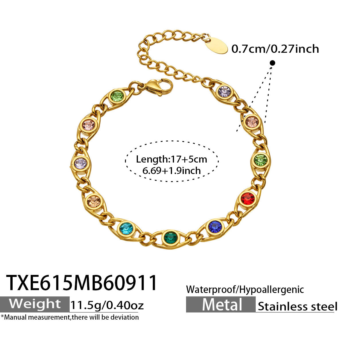 B廠【TXP615】歐美流行多巴胺高級感彩色鋯石不銹鋼手鍊項鍊不掉色時尚女鎖骨鏈
 26.09-3