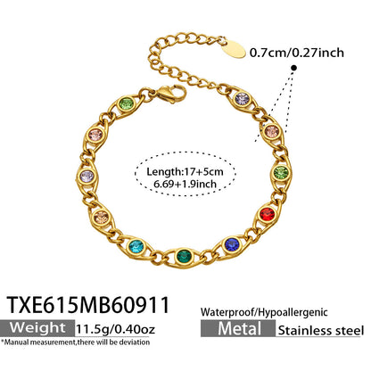 B廠【TXP615】歐美流行多巴胺高級感彩色鋯石不銹鋼手鍊項鍊不掉色時尚女鎖骨鏈
 26.09-3