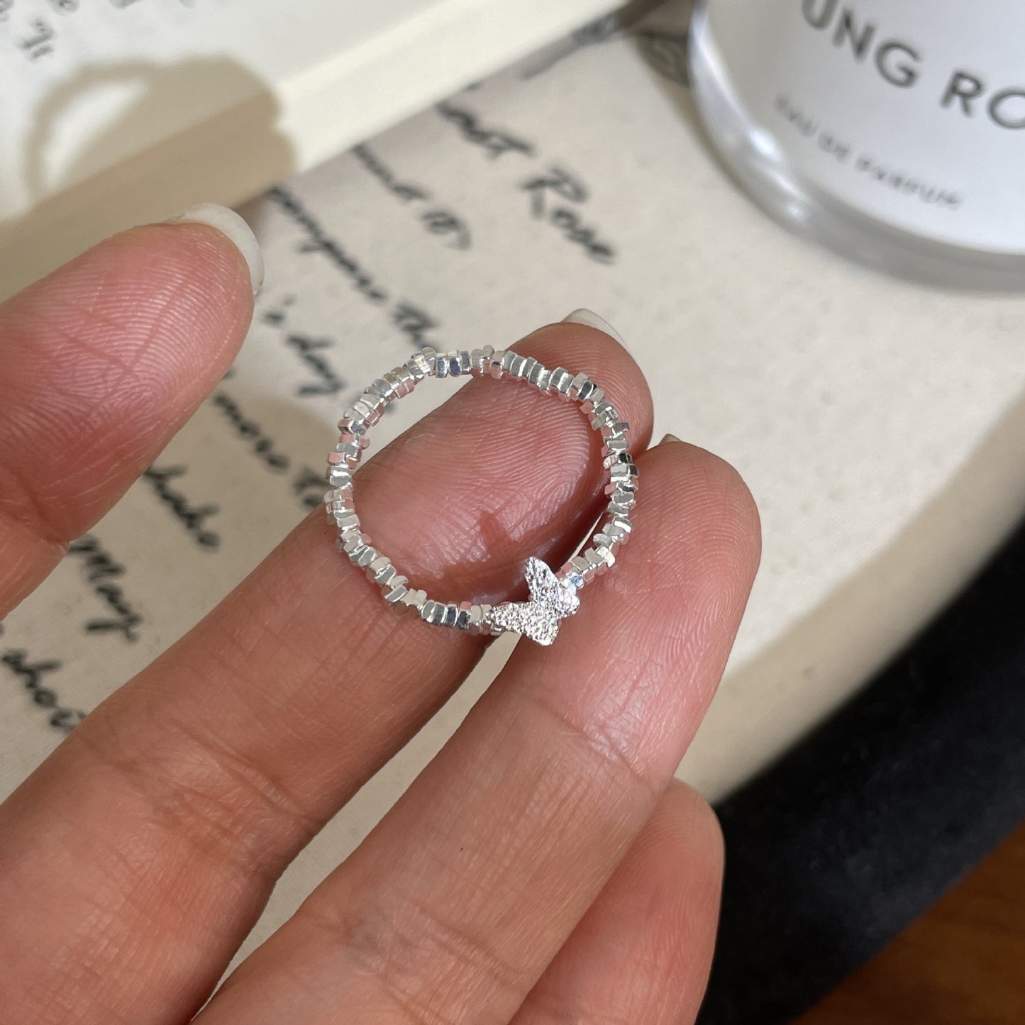 F廠【DQ8344R】S925純銀精緻蝴蝶碎銀戒指女簡約高級感碎銀幾兩食指戒 25.07-4