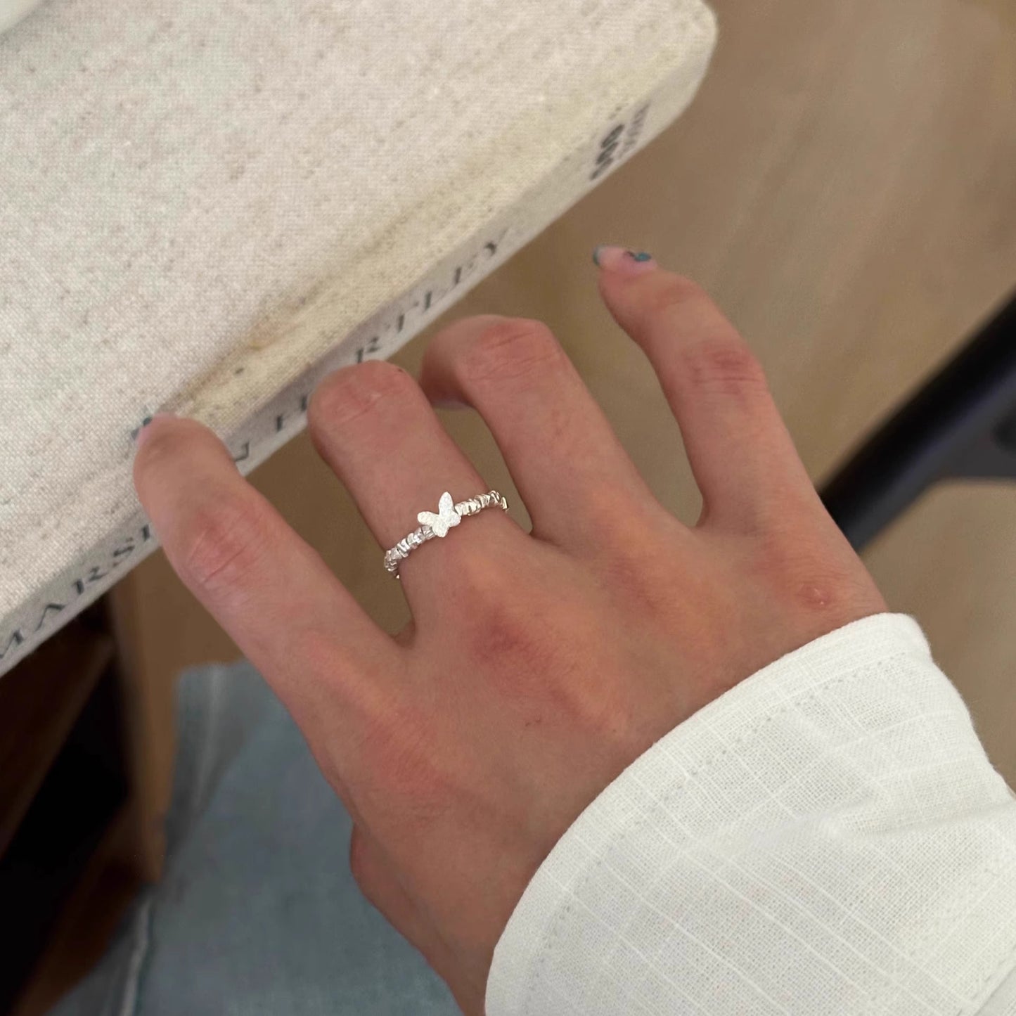 F廠【DQ8344R】S925純銀精緻蝴蝶碎銀戒指女簡約高級感碎銀幾兩食指戒 25.07-4