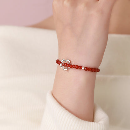 D廠【YC4477SL】純銀S925紅瑪瑙花朵手鍊復古個性簡約設計感時尚百搭精緻手飾
 26.01-1
