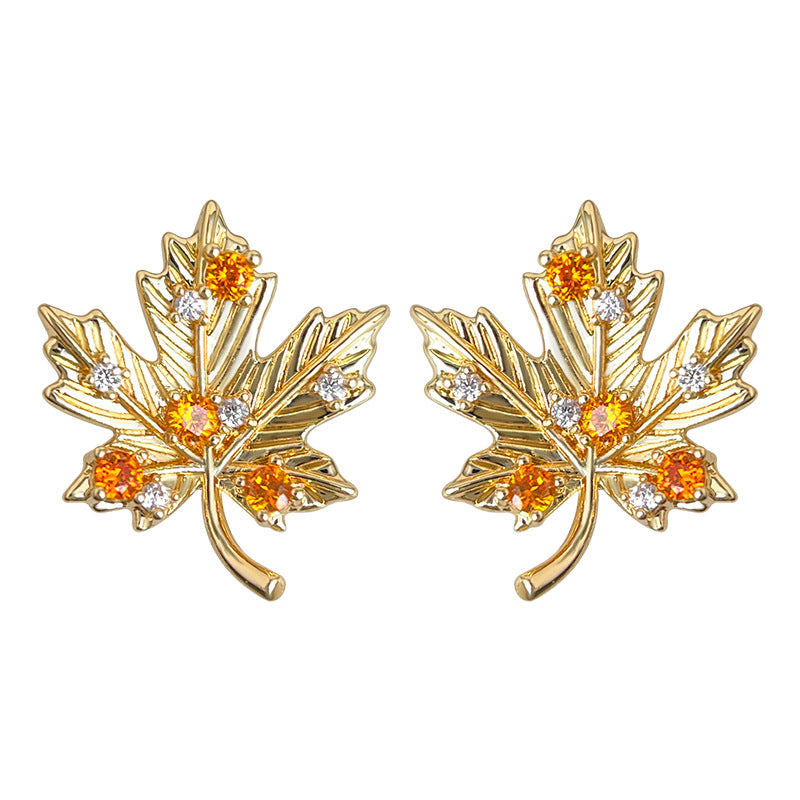 A廠【7161】原創楓葉設計師款微鑲鋯石925銀針秋冬款時尚高級感新款耳飾耳環
 25.11-4