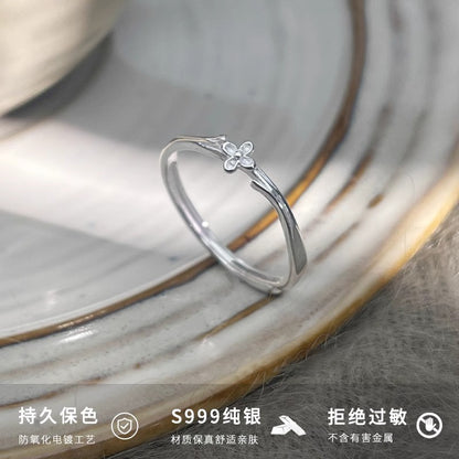 E廠【DQ8421R】足銀999簡約小清新丁香花戒指女ins精緻小眾花朵純銀開口指環 25.06-1