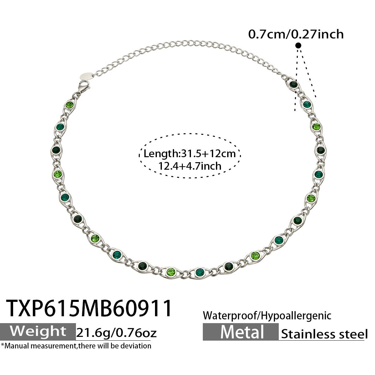 B廠【TXP615】歐美流行多巴胺高級感彩色鋯石不銹鋼手鍊項鍊不掉色時尚女鎖骨鏈
 26.09-3