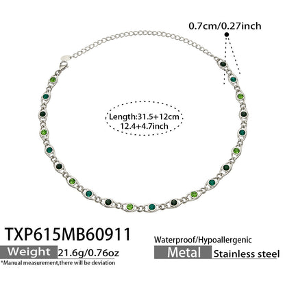 B廠【TXP615】歐美流行多巴胺高級感彩色鋯石不銹鋼手鍊項鍊不掉色時尚女鎖骨鏈
 26.09-3