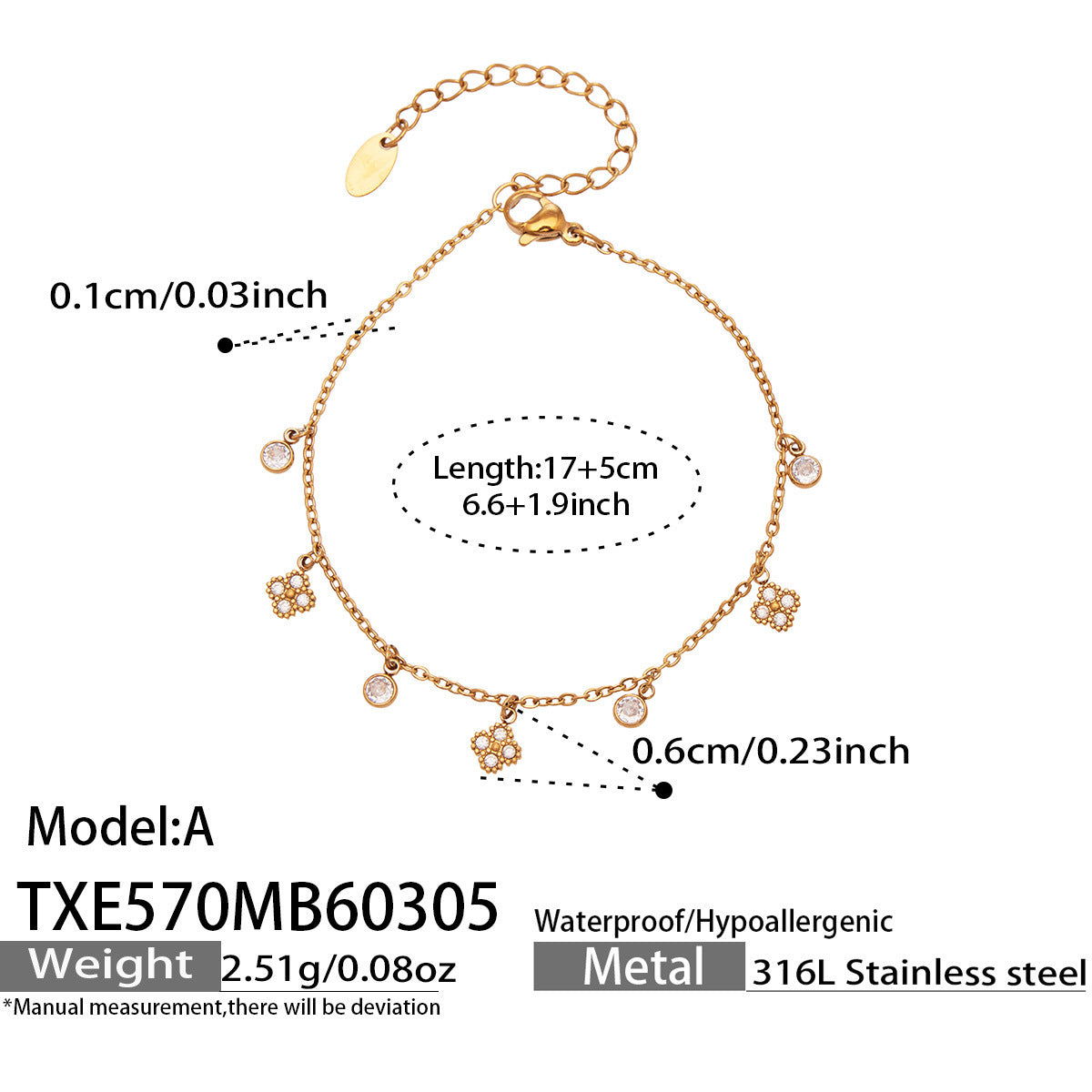 B廠【TXP570】歐美時尚新款小號8字花滿鑽5A鋯石設計DIY多配件項鍊手鍊組合套
 26.03-2