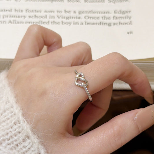 E廠【XDQ8456R】韓國版小眾愛心戒指女S925純銀ins風鏤空心形百搭開口指環
 26.03-1