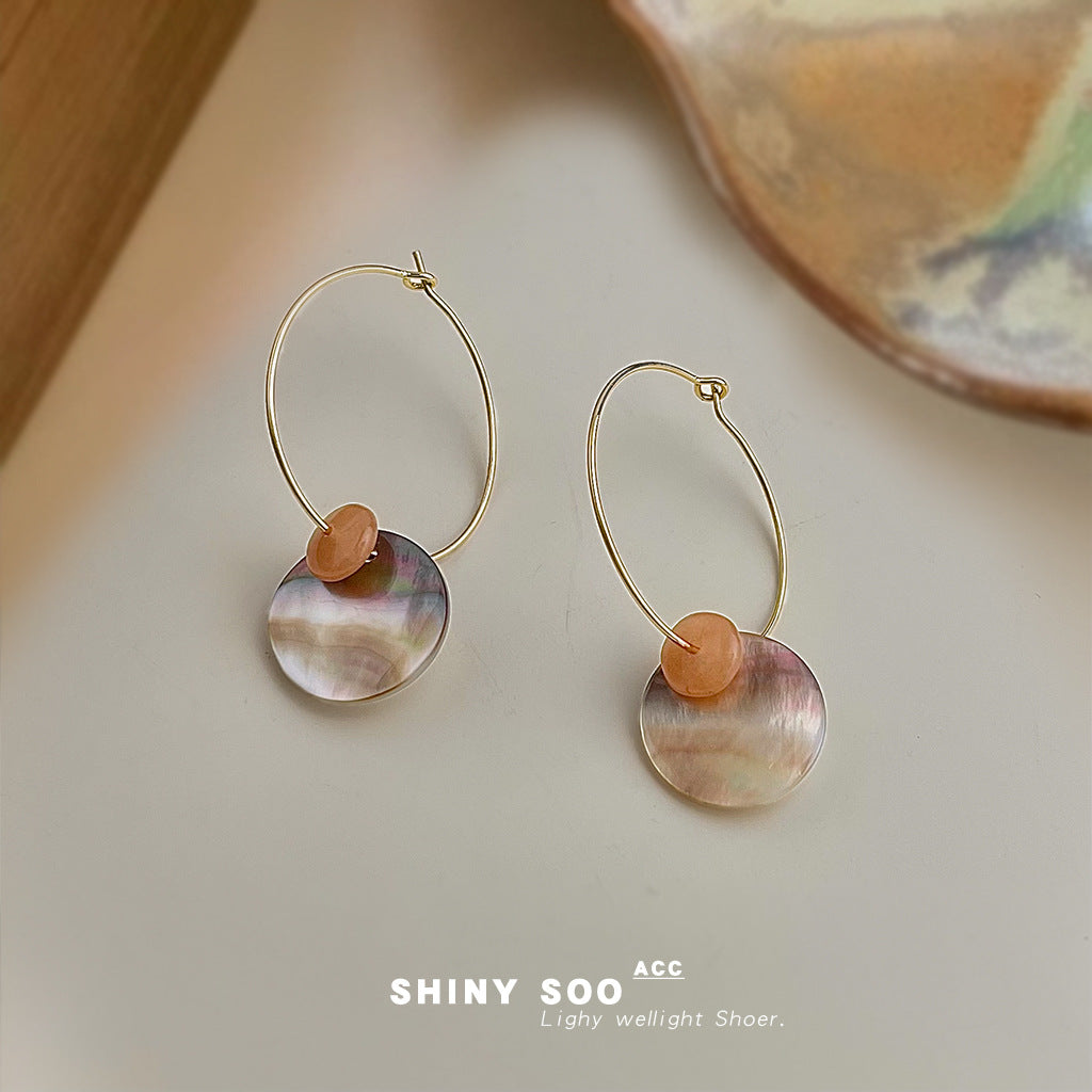 C廠【6943】真貝殼時尚高級感手工藝新款圓形幾何度假風耳飾新款耳環飾品女
 25.10-5