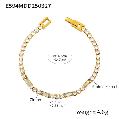 B廠【E594】時尚輕奢方形多色鋯石手鍊ins鑲鑽手飾不銹鋼材質飾品 25.04-1