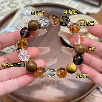 A廠【vsl2159】招財沉香多寶手串天然黃塔晶虎眼石手鍊中性男女白水晶吞金獸
 26.08-3
