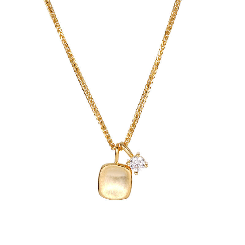 F廠【DQ0039N】S925純銀拉絲小方糖項鍊女復古輕奢閃鋯高級感秋冬鎖骨鏈
 25.10-4