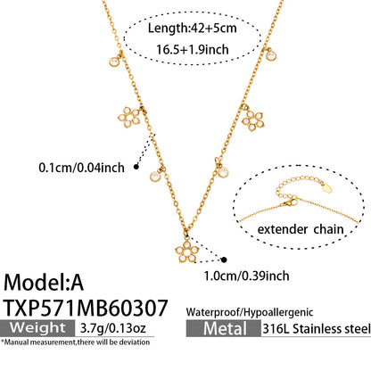 B廠【TXE571】歐美小眾五葉花鋯石小鑽DIY多吊墜項鍊手鍊不銹鋼鏈條鍍18k金套裝
 26.03-3