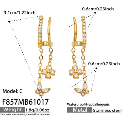 B廠【F857】幾何四瓣花愛心鑲锆石耳墜不鏽鋼耳環組
 26.10-4