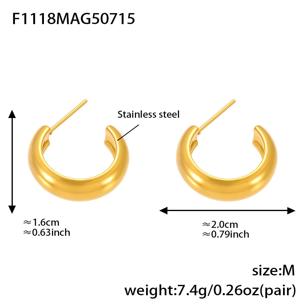 B廠【F1118】不鏽鋼幾何C形多型號拼色耳環耳環18k金百搭個性氣質 25.07-4