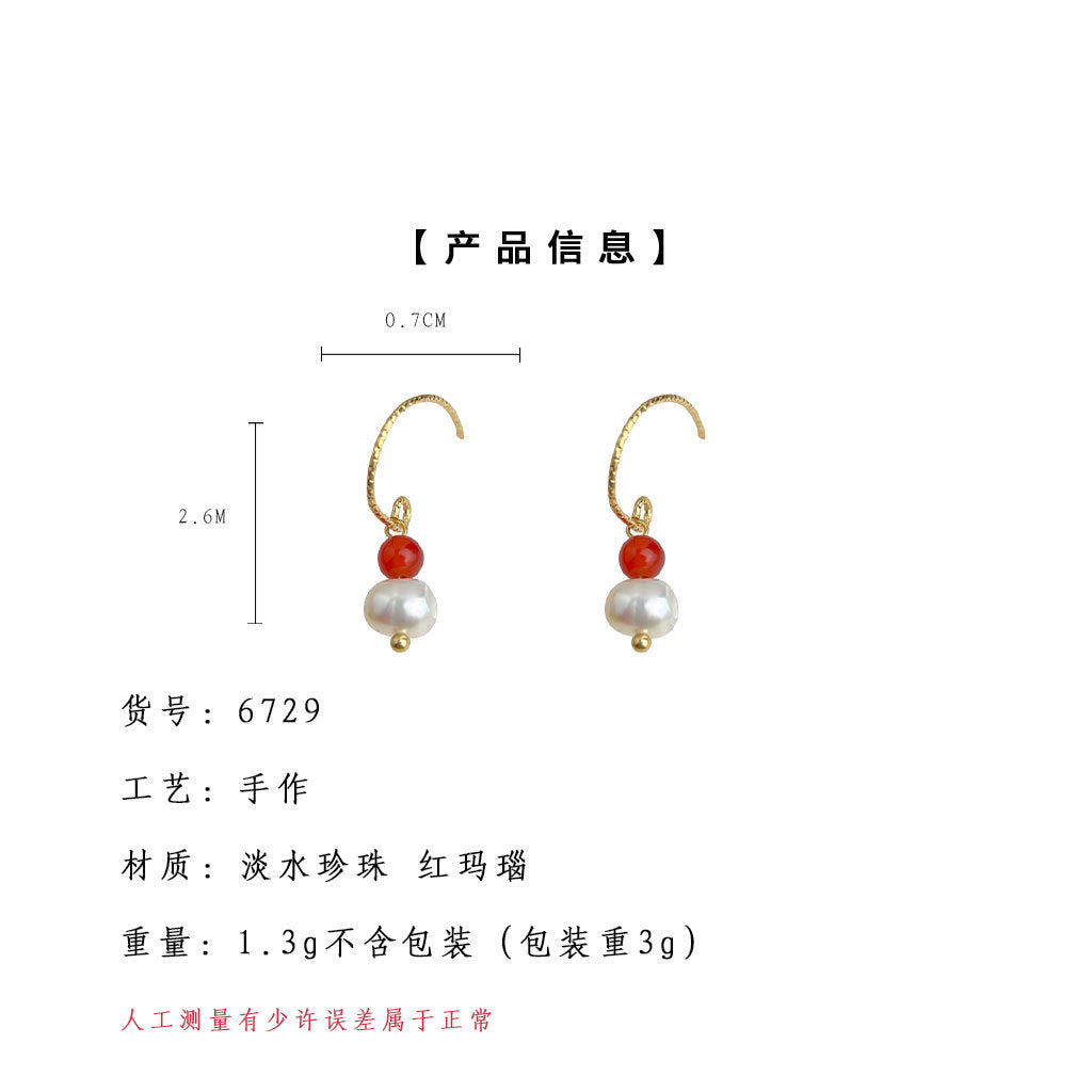 C廠【6729】淡水珍珠手工設計感新款爆款文藝復古民族風耳飾水滴簡約耳環
 25.09-2