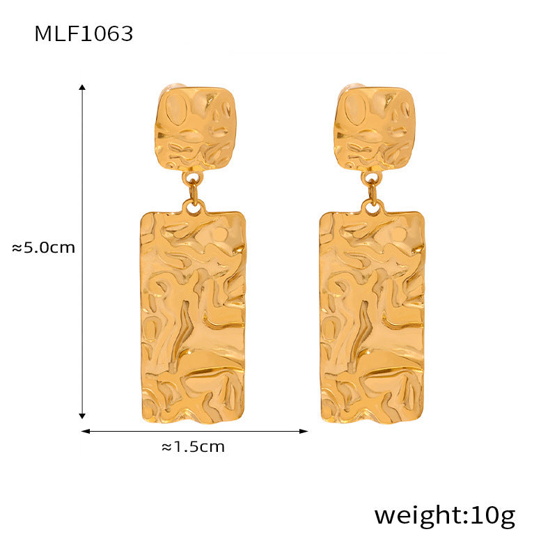 B廠【F1063】歐美長款褶皺紋理耳環時尚簡約幾何不鏽鋼耳環不掉色耳飾 24.03-1