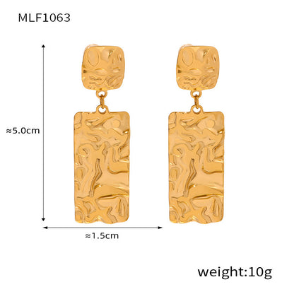 B廠【F1063】歐美長款褶皺紋理耳環時尚簡約幾何不鏽鋼耳環不掉色耳飾 24.03-1