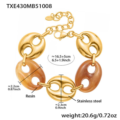 B廠【TXP430】不銹鋼豬鼻子樹脂項鍊多色時尚手工鍊鍍18k金項鍊手鍊耳環
 25.10-3