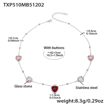 B廠【TXP510】不鏽鋼愛心切麵包邊玻璃石鋼珠項鍊手鍊耳環組鍍18k真金不掉色
 25.12-2