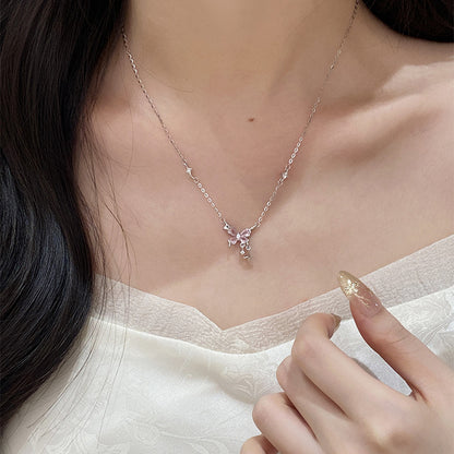 E廠【DQ0467N】925純銀ins甜蝴蝶粉鑽項鍊女輕奢高級感星星流蘇鎖骨鏈
 25.09-1