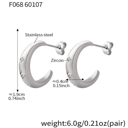 B廠【F068】跨境小眾ins冷淡風C型鑲嵌鋯石耳環不鏽鋼材質鍍18k真金百搭耳飾
 26.01-2